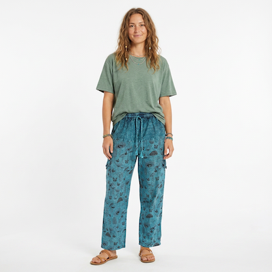 Mushroom Print Stonewashed Cotton Pants